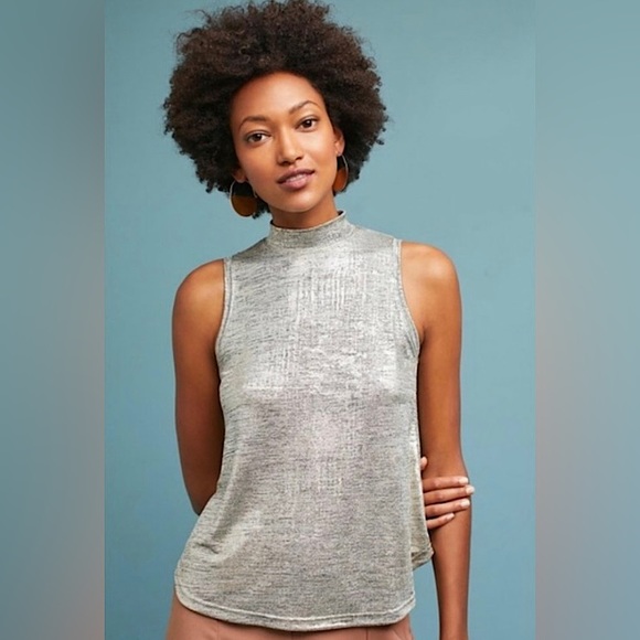 NWT Anthropologie Postmark Mock Neck Metallic Shimmer Sleeveless Top - size XS - Picture 13 of 13